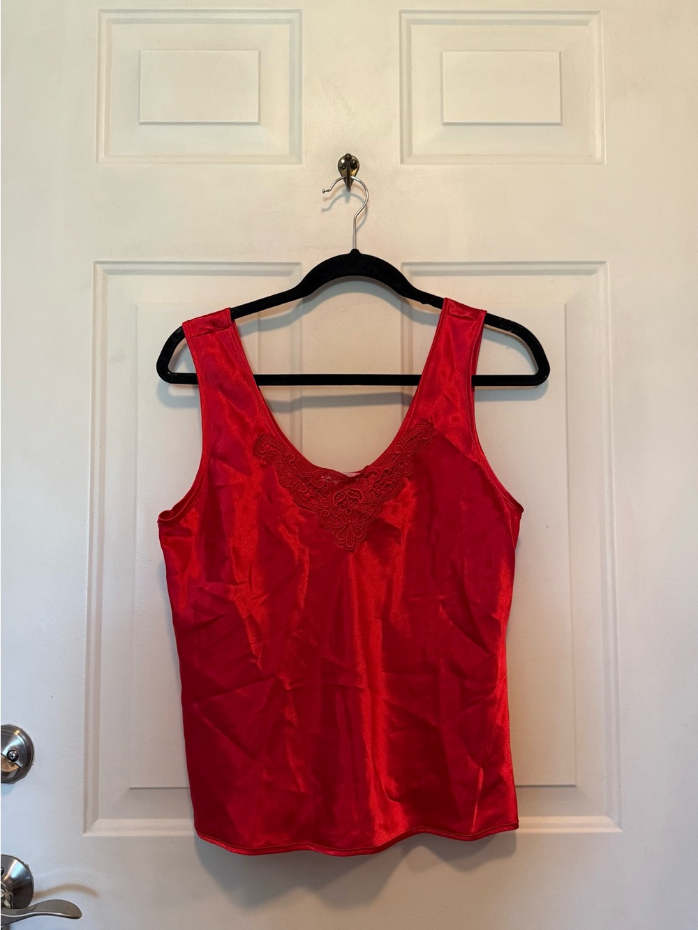 Vintage Red Satin Scoop/V-Neck Tank Top